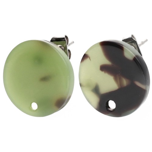 Orecchini tondi di acetato da 15 mm - Tartaruga - Verde scuro - Nero x2