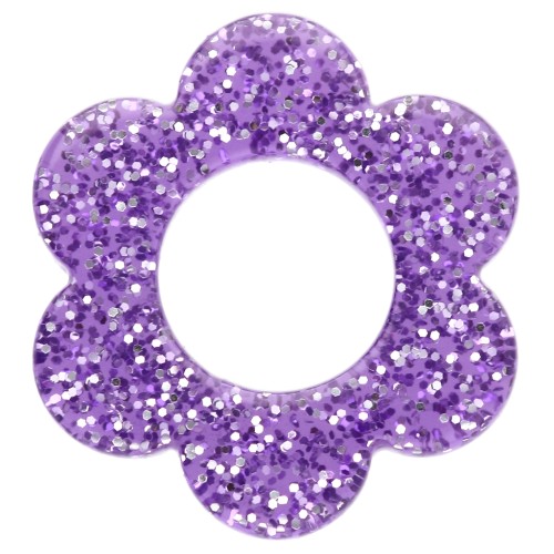 Ciondolo a forma di fiore in acrilico da 14 mm - Glitter viola x1