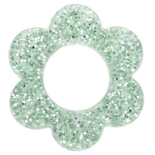 Ciondolo a fiore in acrilico da 14 mm - Glitter verde muschio x1