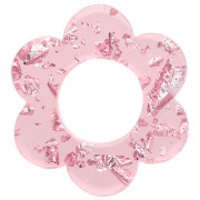 Ciondolo a forma di fiore in acrilico da 14 mm - Rosa trasparente - Glitter argento x1
