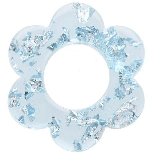 Ciondolo a fiore in acrilico da 14 mm - Azzurro trasparente - Glitter argento