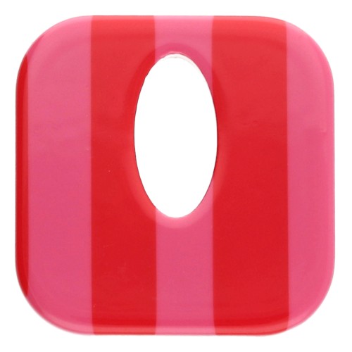 Ciondolo quadrato in acetato, cavo 21 mm - Rosa - Strisce rosse x1