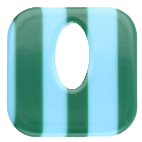 Ciondolo quadrato in acetato, cavo 21 mm - Azzurro - Strisce verde scuro x1