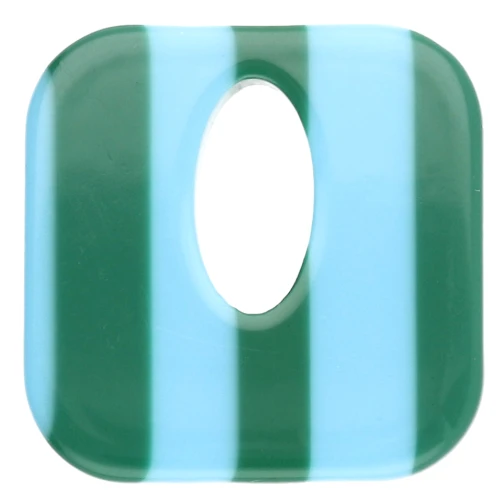 Ciondolo quadrato in acetato, cavo 21 mm - Azzurro - Strisce verde scuro x1