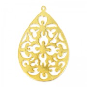 Pendente a goccia traforato 37 mm - Dorato con oro fino satinato HQ x1