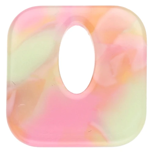 Ciondolo quadrato in acetato, cavo 21 mm - Rosa marmorizzato - Arancione - Verde x1