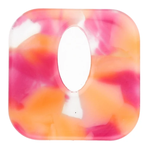 Pendente quadrato in acetato, cavo 21 mm - Trasparente marmorizzato - Rosa intenso - Arancione