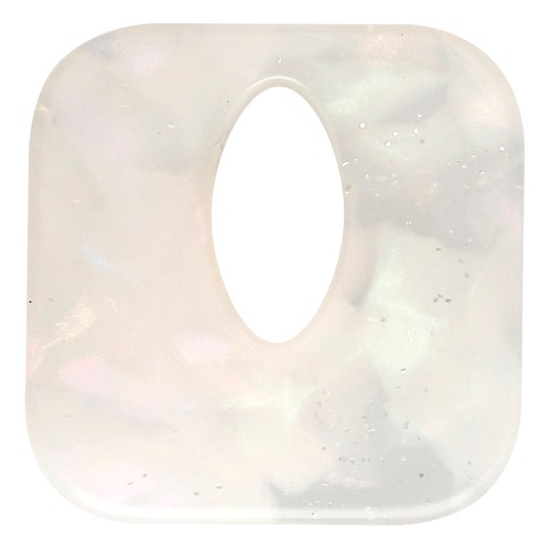 Pendente quadrato incavato in acetato da 21 mm - Trasparente marmorizzato - Glitter bianco perlato