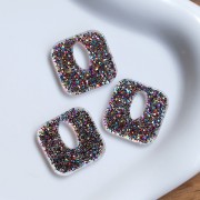 Ciondolo quadrato cavo in acrilico da 21 mm - Glitter multicolore x1