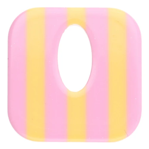 Ciondolo quadrato in acetato, cavo 21 mm - Rosa chiaro a righe - Giallo x1