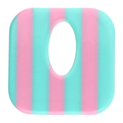 Ciondolo quadrato in acetato, cavo 21 mm - Strisce turchesi - Rosa chiaro x1