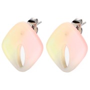 Orecchini con diamante cavo 16x14 mm - Corallo marmorizzato - Giallo - Perla blu x2