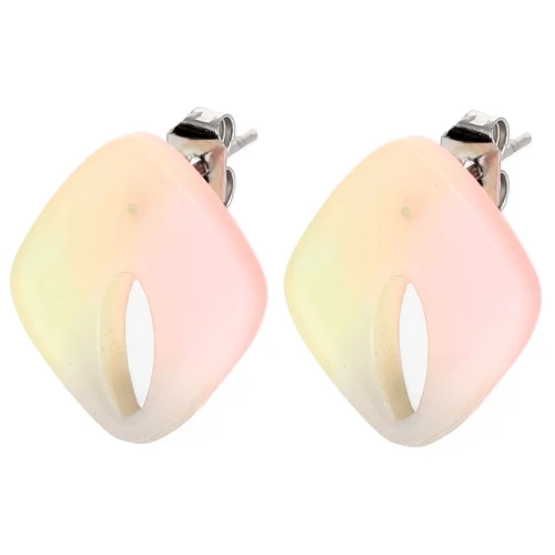 Orecchini con diamante cavo 16x14 mm - Corallo marmorizzato - Giallo - Perla blu x2