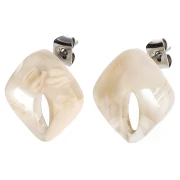 Orecchini con diamante cavo 16x14 mm in acetato - Avorio marmorizzato - Beige scuro x2