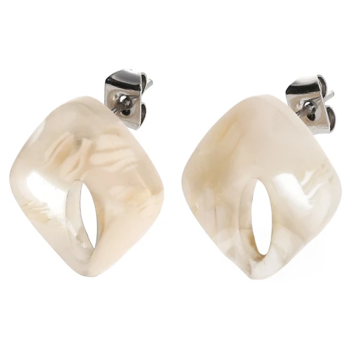 Orecchini con diamante cavo 16x14 mm in acetato - Avorio marmorizzato - Beige scuro x2