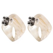 Orecchini con diamante cavo 16x14 mm in acetato - Avorio marmorizzato - Beige scuro x2