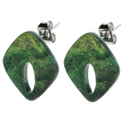 Orecchini con diamante cavo 16x14 mm in acrilico - Verde scuro marmorizzato con glitter x2