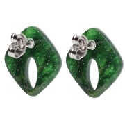 Orecchini con diamante cavo 16x14 mm in acrilico - Verde scuro marmorizzato con glitter x2
