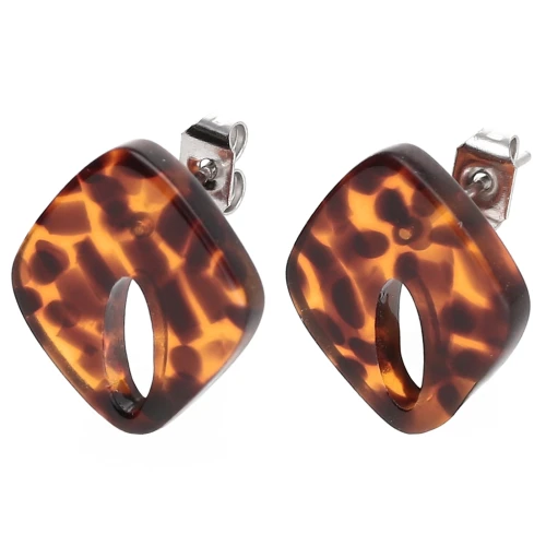 Orecchini con diamante cavo 16x14 mm in acetato - Terrazzo Brown - Nero x2