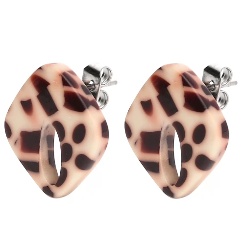 Orecchini con diamante cavo 16x14 mm in acetato - Marrone screziato - Crema x2