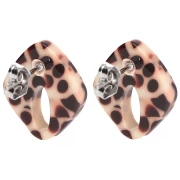 Orecchini con diamante cavo 16x14 mm in acetato - Marrone screziato - Crema x2