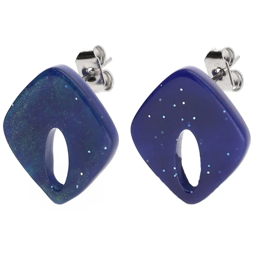 Orecchini con diamante cavo 16x14 mm in acrilico - Glitter blu notte marmorizzato x2