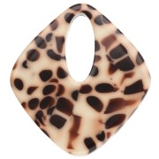 Ciondolo con diamante cavo in acetato 28x25 mm - Marrone screziato - Crema x1