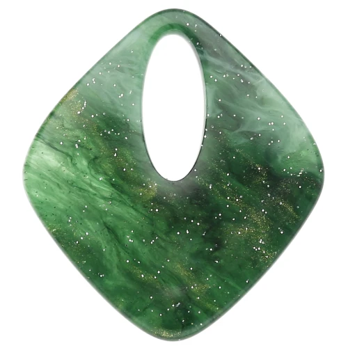 Ciondolo in acrilico con diamante cavo 28x25 mm - Glitter verde scuro marmorizzato x1