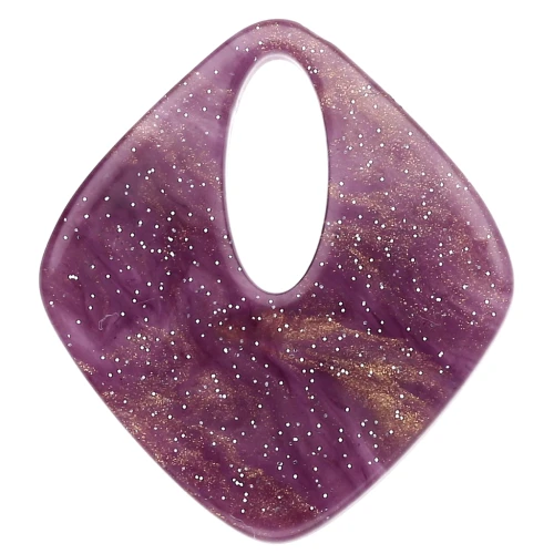 Ciondolo in acrilico a forma di diamante cavo 28x25 mm - Glitter viola marmorizzato x1