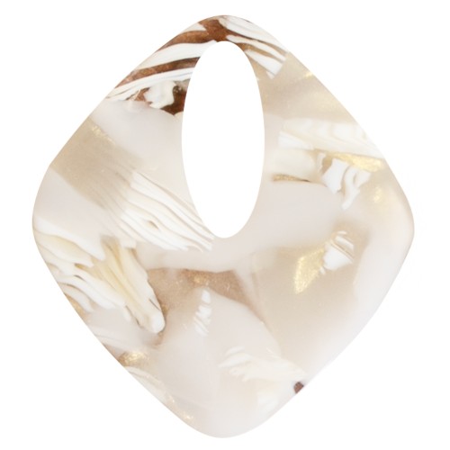 Ciondolo in acetato con diamante cavo 28x25 mm - Avorio marmorizzato - Beige scuro x1