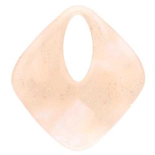 Ciondolo in acetato a forma di diamante cavo 28x25 mm - Glitter pesca chiaro marmorizzato x1