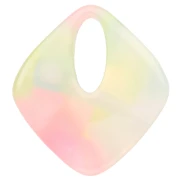 Ciondolo con diamante cavo 28x25 mm in acetato - Corallo marmorizzato - Giallo - Perla blu x1