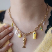 I miei gioielli fai da te - Kit di collane con ciondoli e cordoncini in acciaio inossidabile - Versione gialla