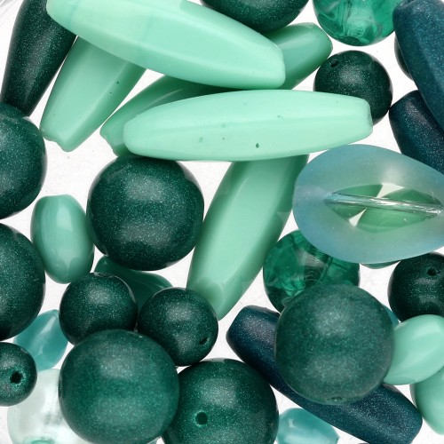 Assortimento di perle di Boemia - Mix verde mare x50g