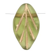 Perle di vetro a foglia 11x7 mm - Olivina Mat - Oro x10