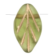 Perle di vetro a foglia 11x7 mm - Olivina Mat - Oro x10