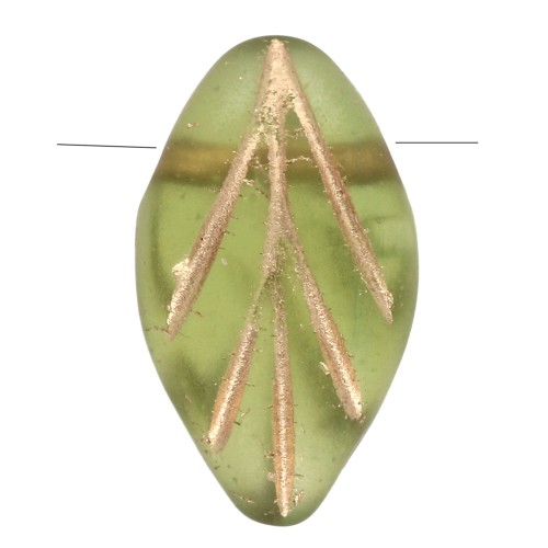 Perle di vetro a foglia 11x7 mm - Olivina Mat - Oro x10