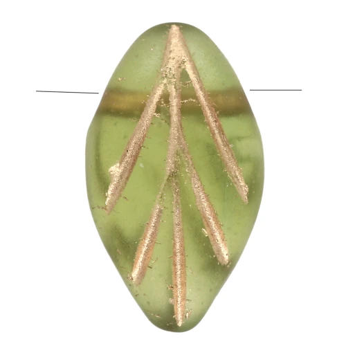 Perle di vetro a foglia 11x7 mm - Olivina Mat - Oro x10