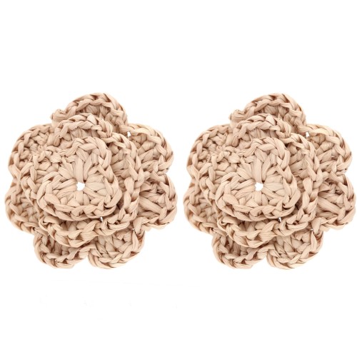 Orecchini a fiore in rafia da 36 mm - Beige x2
