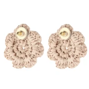 Orecchini a fiore in rafia da 36 mm - Beige x2