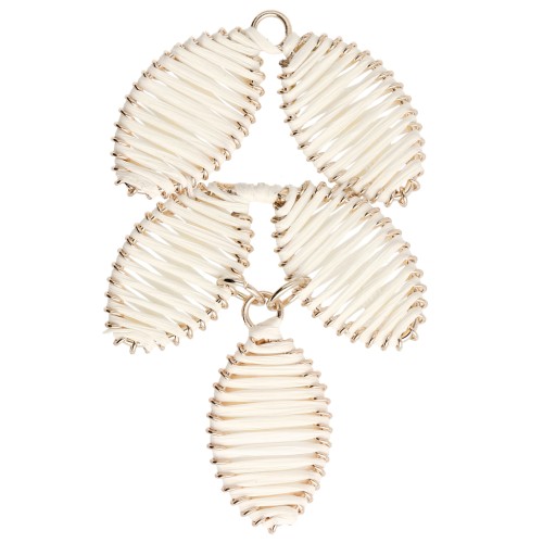 Pendente a forma di foglia 68x40 mm in rafia e ottone - Ecrù - Dorato x1