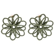 Orecchini a fiore in filo - volume 3D - 50x45 mm in rafia - Khaki x2