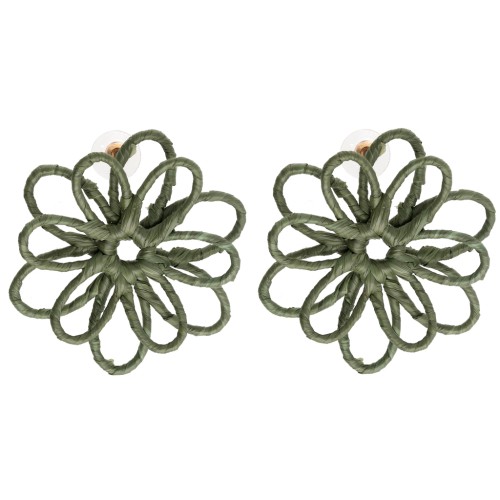 Orecchini a fiore in filo - volume 3D - 50x45 mm in rafia - Khaki x2