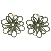 Orecchini a fiore in filo - volume 3D - 50x45 mm in rafia - Khaki x2