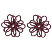 Orecchini a fiore in filo - volume 3D - 50x45 mm in rafia - Bordeaux x2