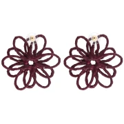 Orecchini a fiore in filo - volume 3D - 50x45 mm in rafia - Bordeaux x2