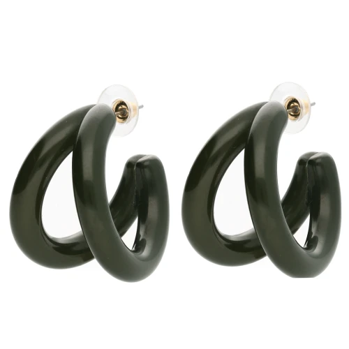 Orecchini a doppio cerchio 35,5 mm in resina - Verde scuro x2