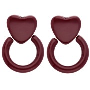 Orecchini a cuore e a cerchio in resina 49x35 mm - Bordeaux x2