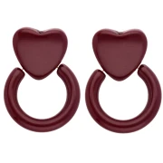 Orecchini a cuore e a cerchio in resina 49x35 mm - Bordeaux x2