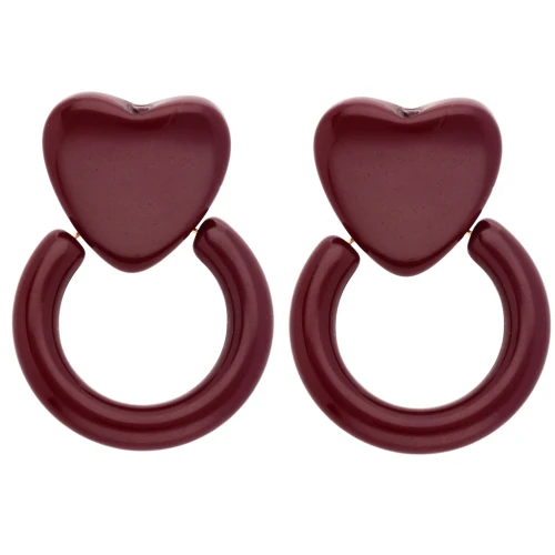Orecchini a cuore e a cerchio in resina 49x35 mm - Bordeaux x2